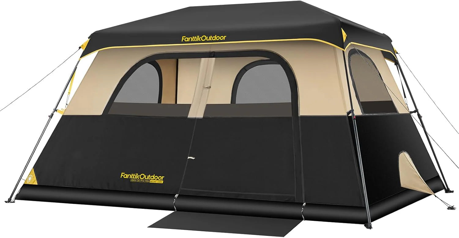 FanttikOutdoor Kampeertent voor 4/6/8/10 personen, onmiddellijke cabinetentopstelling in de jaren 60, met regenvlieg en winddichte draagbare tent met draagtas voor familie, kamperen en wandelen,(Zeta C6 Pro Max)