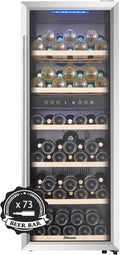Kalamera KRC-33BSS Wijnkoelkast met 2 zones, 840 mm hoogte, roestvrijstalen glazen deur, 33 flessen (tot 310 mm hoogte), 100 liter, twee temperatuurzones 5-10 °C/10-18 °C, vrijstaand(73 Flaschen - 200 Liter)