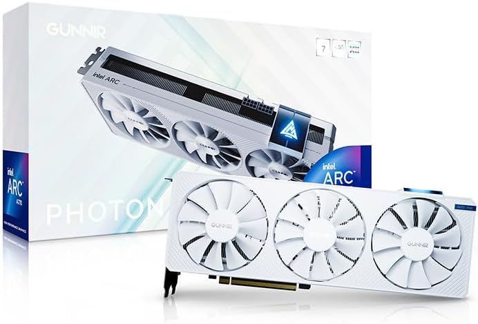 WEELIAO GUNNIR Intel Arc A770 Photon 16G OC witte grafische kaart, 2400 Mhz videokaart, 16 GB 256-bit GDDR6, PCIE 4.0, 1 HDMI, 3 DP, 3 ventilatoren, TBP 285(A770 16g Foton-w)
