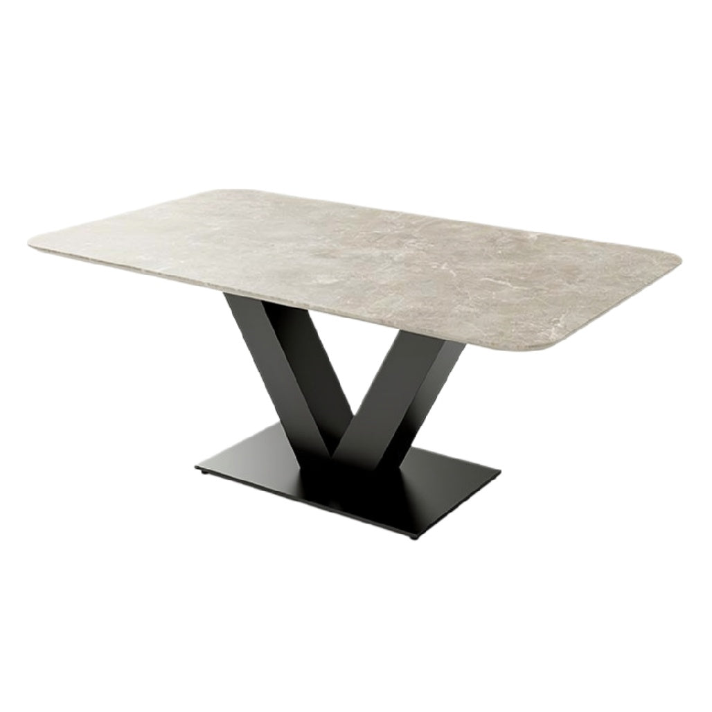 Moderne Eettafel met Marmeren Tafelblad en V-vormige Basis