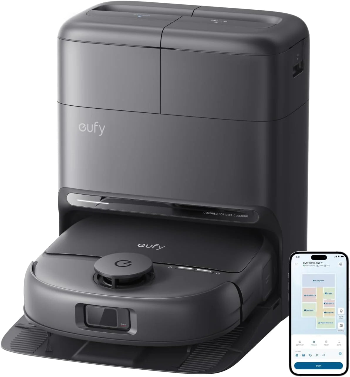 eufy Nieuw 2026 Robotstofzuiger met Dweil C28 Omni, HydroJet-zelfreinigende Dweilrol, Upgrade van X10 Pro, 15.000 Pa Zuigkracht, Alles-in-één Station, Automatisch Dweilen en Drogen,AI-obstakeldetectie