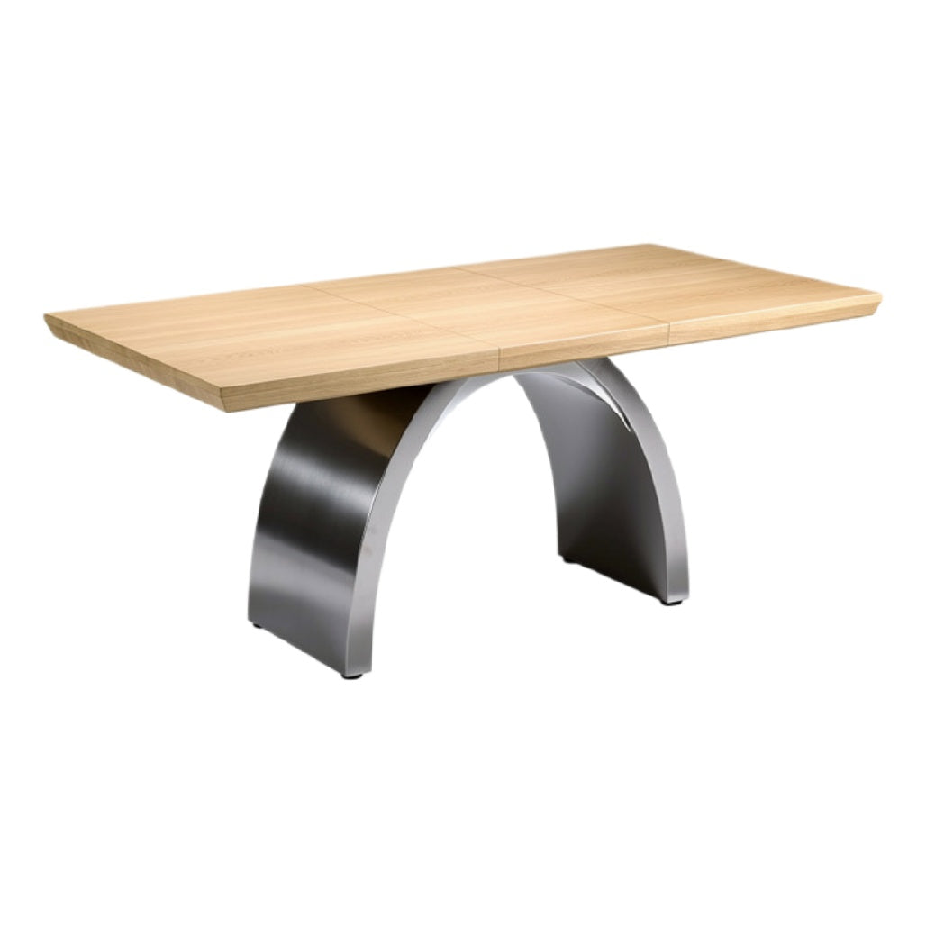 "Moderne Eettafel van Hout en RVS met Uniek Boogdesign"