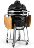 Klarstein Queensize Kamado-grill - voor grillen, langzaam koken, roken of bakken, verwijderbare zijpanelen, materialen: keramiek, roestvrij staal, bamboe, thermometer van 0-450 ° C, 3 rollen, zwart(132 x 125 x 75 cm)