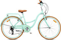 SUN BABY FLOWER BIKE RETRO – damesfiets 26 inch, Shimano 7 versnellingen, bagagedrager, standaard, spatborden, kettingkast, retro stadsfiets voor dagelijks gebruik(Munt/26 inch)