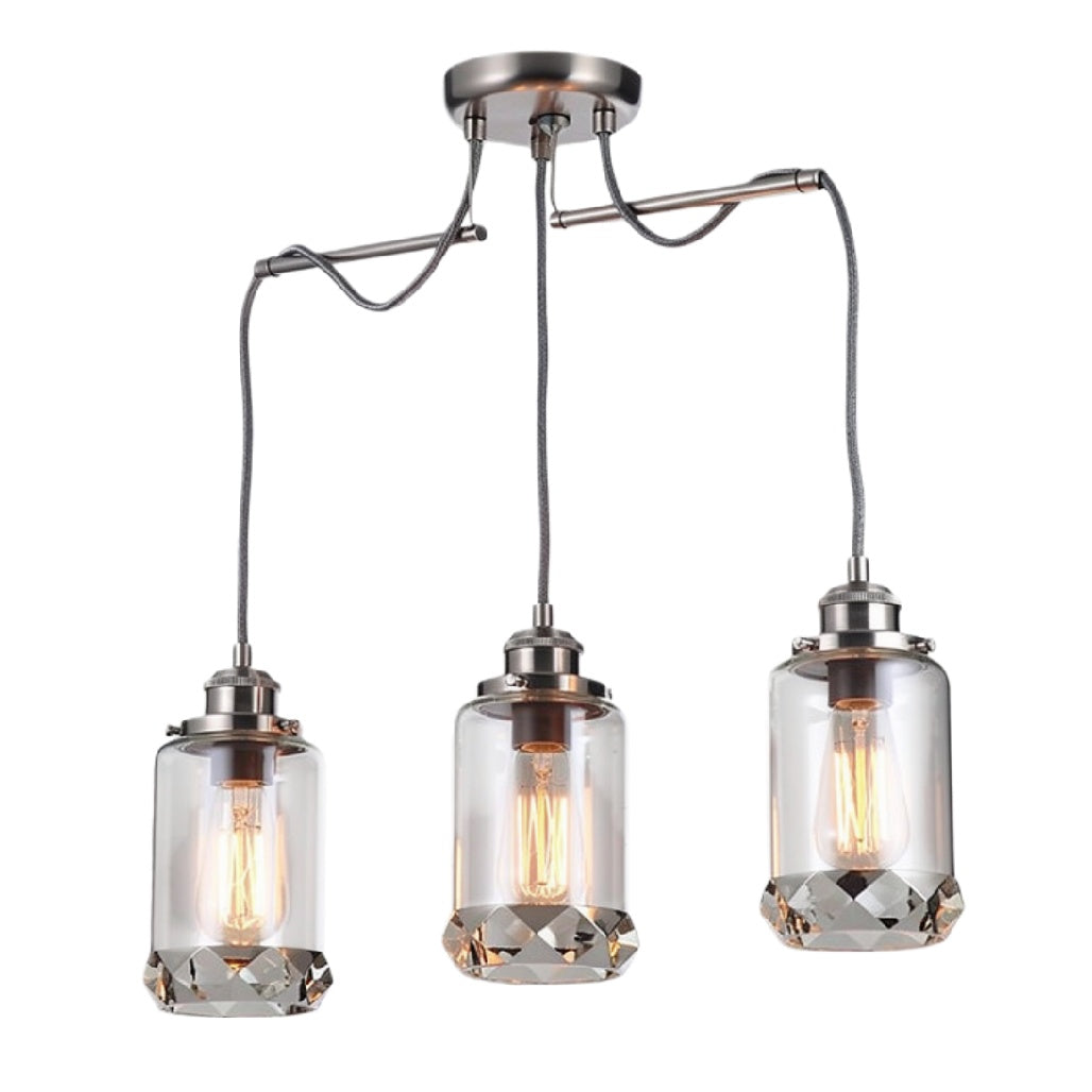 Hanglamp Drie Fitting met Glazen Kappen en Vintage Gloeilampen