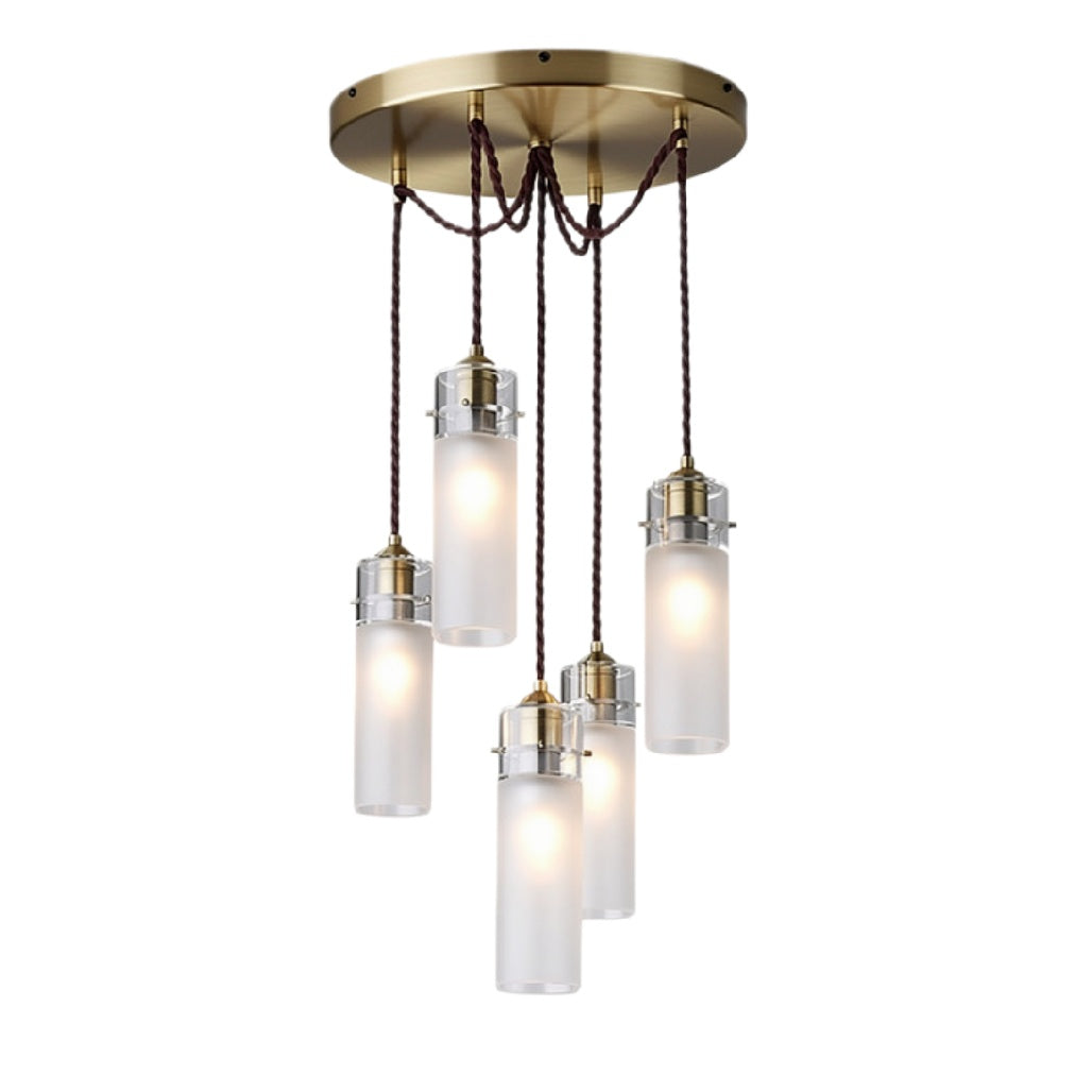 "Moderne Hanglamp met 5 Glaslichtjes en Gouden Accenten"