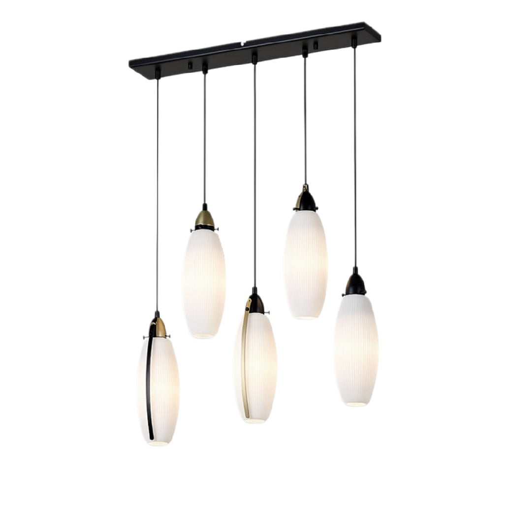 Hangende Verlichting met Moderne Wit glazen Lichthouders en Zwart Stijlvol Design