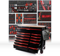 Mephisto Pro-Line BIG Gereedschapswagen, werkplaatswagen, gevuld met 12 laden waarvan 11 incl. gereedschap zoals VDE schroevendraaier, ratel met moerbox, schroevendraaierset in Soft Inlays in Carbon