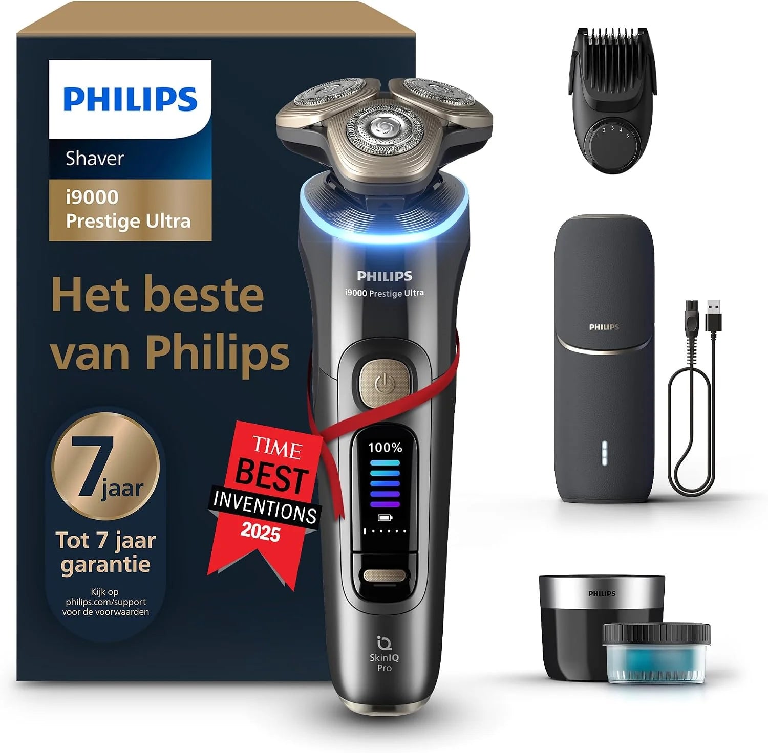 Philips Shaver i9000 Prestige Ultra, nat en droog elektrisch scheerapparaat, Skin IQ Pro, Triple Lift  Cut-systeem, roterende NanoTech DualPrecision-mesjes, 5 scheerinstellingen, model XP9402/46