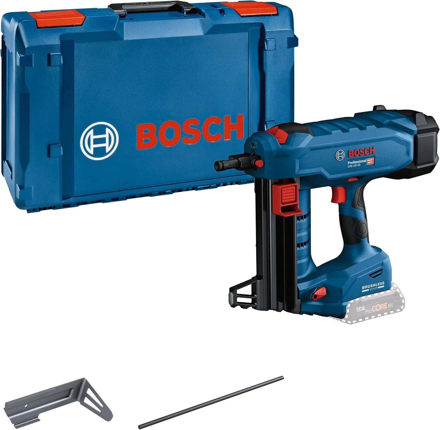 Bosch Professional 18V System accubetontacker GNB 18V-38 (spijkerlengte van 16 mm tot 38 mm, met uitdrijfpen, ophangbeugel, inlay, XL-BOXX)
