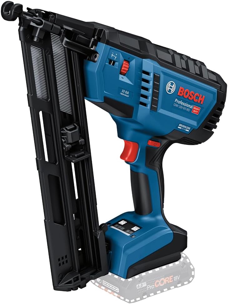 Bosch Professional 18V System accuhouttacker GNH 18V-64 MD (enkelschots/contactactiveringsmodus, geschikt voor spijkers: 32-64 mm, 15 ga (1,8 mm) en collatiehoek van 34°, zonder accu's en oplader)