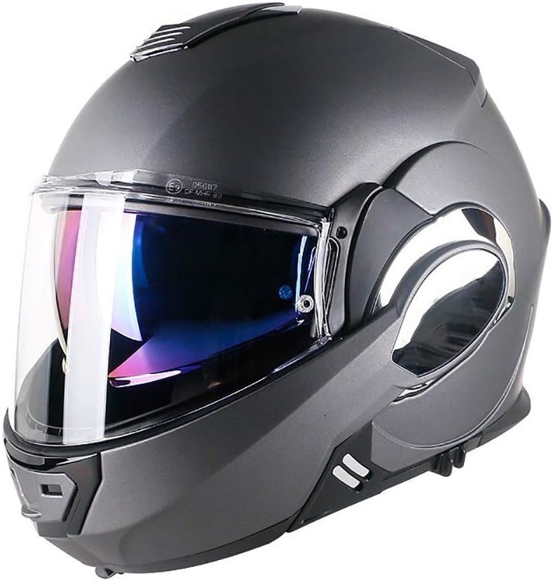 180° Flip Up Motorhelm, DOT goedgekeurd, Modulaire Volledige Gezicht Motorfiets Locomotief Helm Mofa Crash Bromfiets Bobber Chopper Cruiser Racing Cap, Open Gezicht Helm met Dubbele Visor(A/XL=(58~59CM))