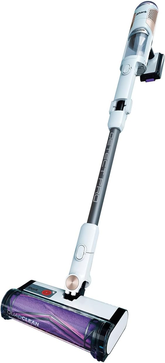 Shark Detect Pro Snoerloze Stofzuiger met 2L Automatisch Leegsysteem, Lichtgewicht, Flexibel, Anti Hair Wrap Stofzuiger met Borstel-Kierenhulpstuk, Tot 60 Minuten Gebruikstijd, Wit/Messing, IW3611EU(Snoerloze stofzuiger/Wit/Grijs)