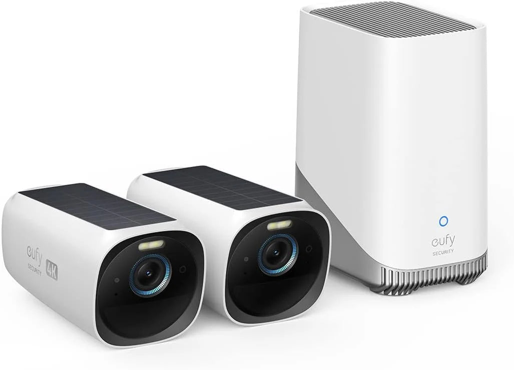 eufy security S330 eufyCam 3, bewakingscamera buiten, 4K draadloze bewakingscamera zonne-energie 4+1 met gezichtsherkenning K.I, gekleurd nachtzicht, uitbreidbaar geheugen 16 TB, gratis(2-Cam kit)