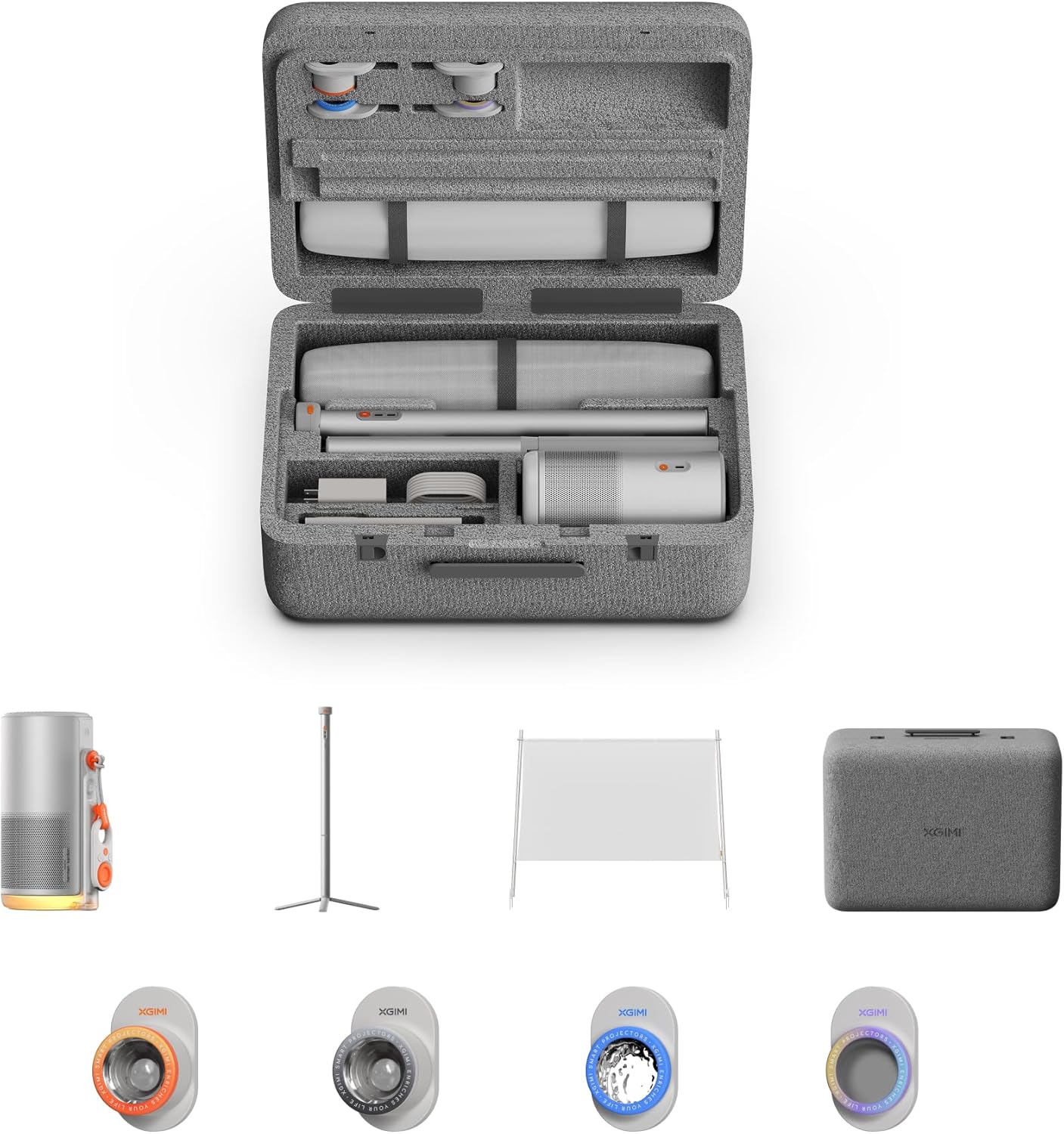 XGIMI MoGo 4 laser draagbare beamer met 4 filters, 550 ISO lumen, 360° ingebouwde standaard, ingebouwde batterij, 2,5 uur speeltijd, Google TV met gelicentieerde Netflix, 2×6 W Harman Kardon(Mogo 4 Laser Set)