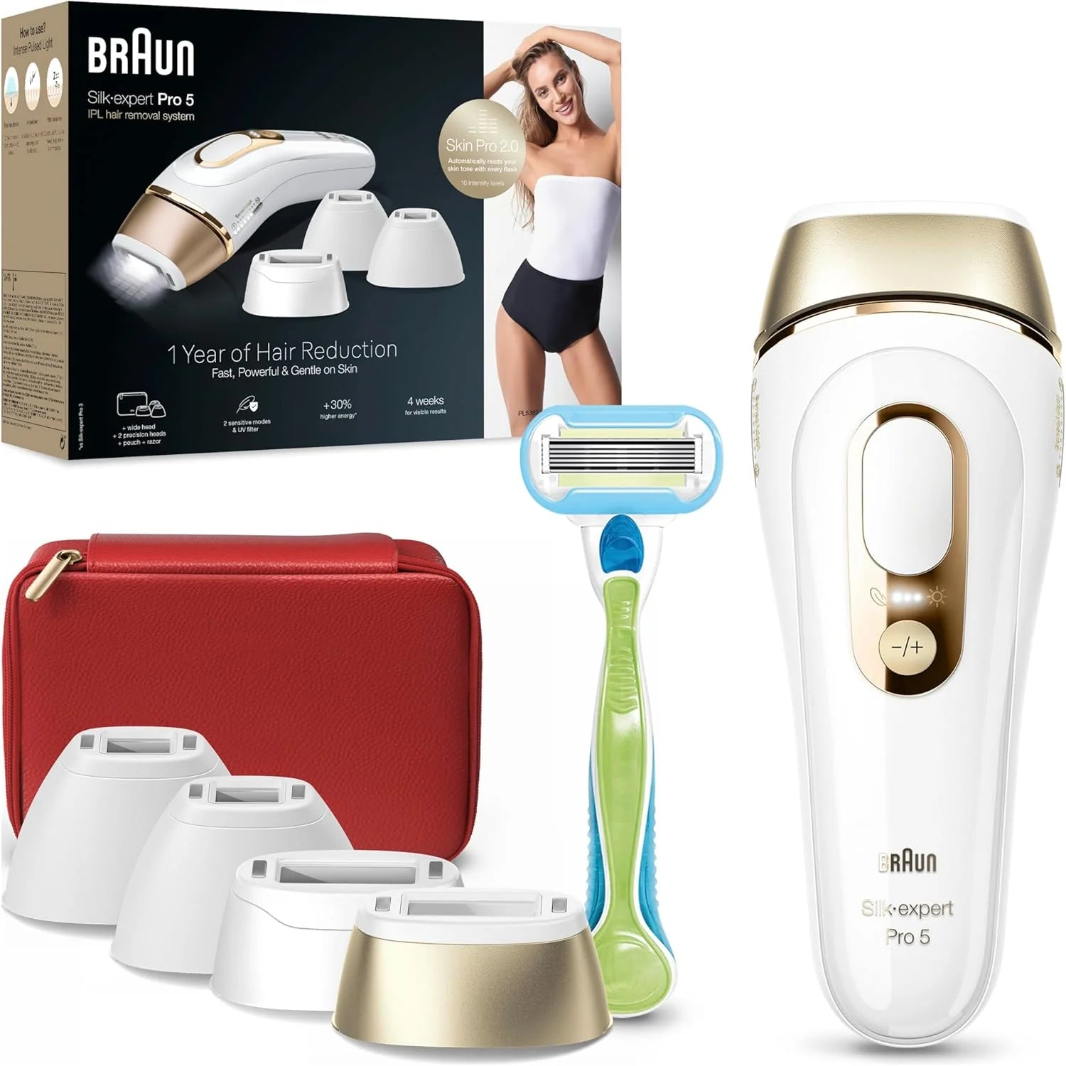 Braun IPL Silk·expert Pro 5, ontharing voor thuis, met opbergtas, Venus scheerapparaat, 4 opzetstukken, PL5382