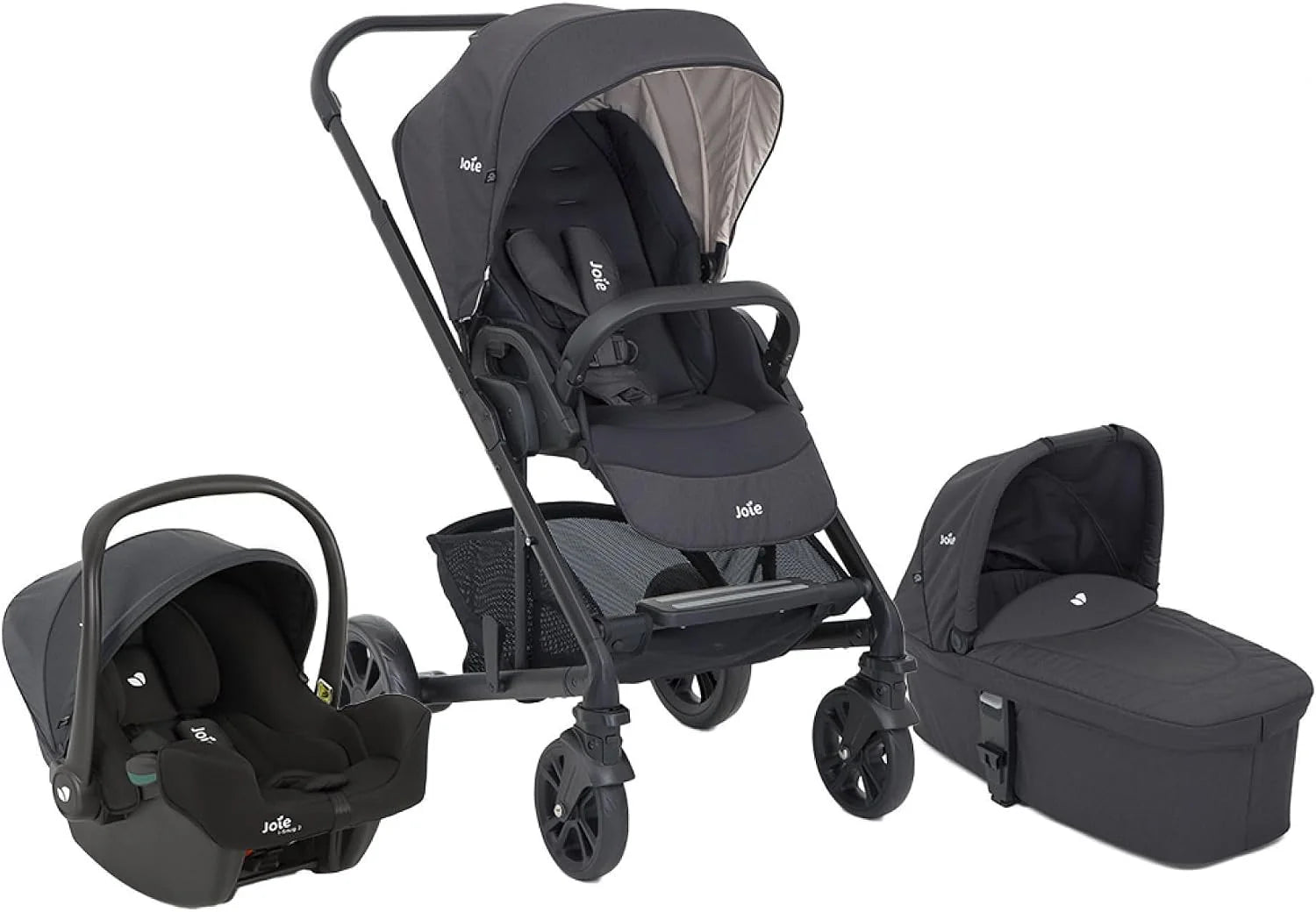 Joie Chrome Trio travel‑system – easy‑fold buggy, vlak liggende rugleuning, regenhoes, Chrome carrycot  i‑Snug 2 autostoel, vanaf geboorte tot ca. 4 jr (0‑22 kg), Ember