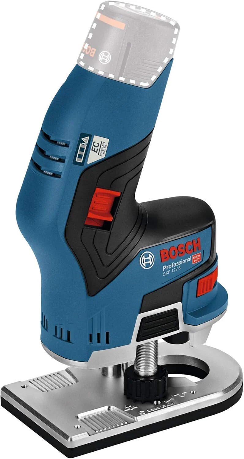 Bosch Professional 12V System accukantenfreesmachine GKF 12V-8 (incl. 2x 3,0Ah-accu + snellader, spantang 8 mm, steeksleutel, in L-BOXX 136)(solo, met 8mm freesspindel/in een doos)