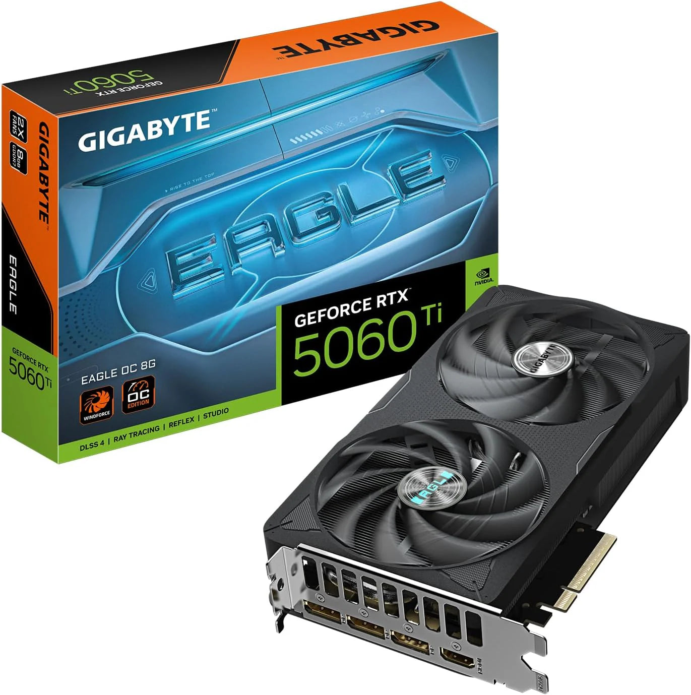 GIGABYTE GeForce RTX 5060 Ti Eagle OC 8G Videokaart, 8 GB 128-bits GDDR7, PCIe 5.0, WINDFORCE koelsysteem, GV-N506TEAGLE OC-8GD