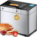 KBS Pro Stainless Steel Bread Machine, 2LB 17-in-1 Programmable XL Bread Maker with Fruit Nut Dispenser, Nonstick Ceramic Pan Digital Touch Panel, 3 Loaf Sizes 3 Crust Colors, Reserve Keep Warm Set