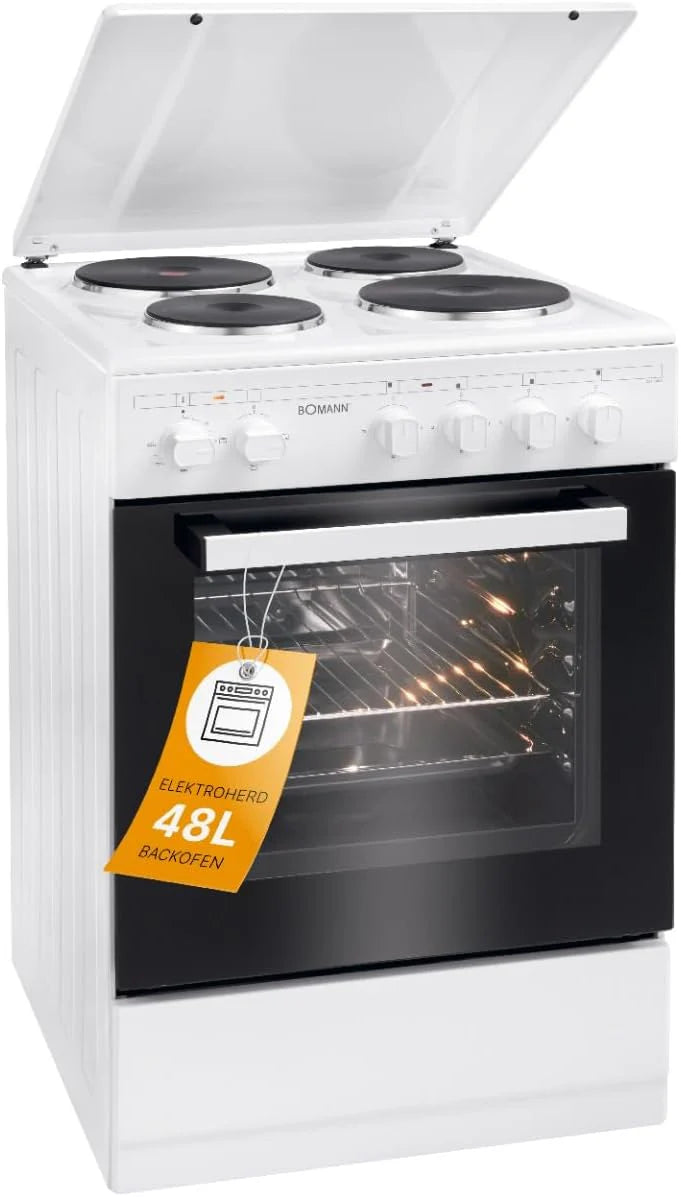 Bomann® Oven 50 cm met fornuis | Elektrische kookplaat vrijstaand 50 cm met 4 kookplaten | Staande oven met oven 48L | Boven-/onderwarmte | 40°C - 240°C | incl. plaat  grillrooster | Elektrisch