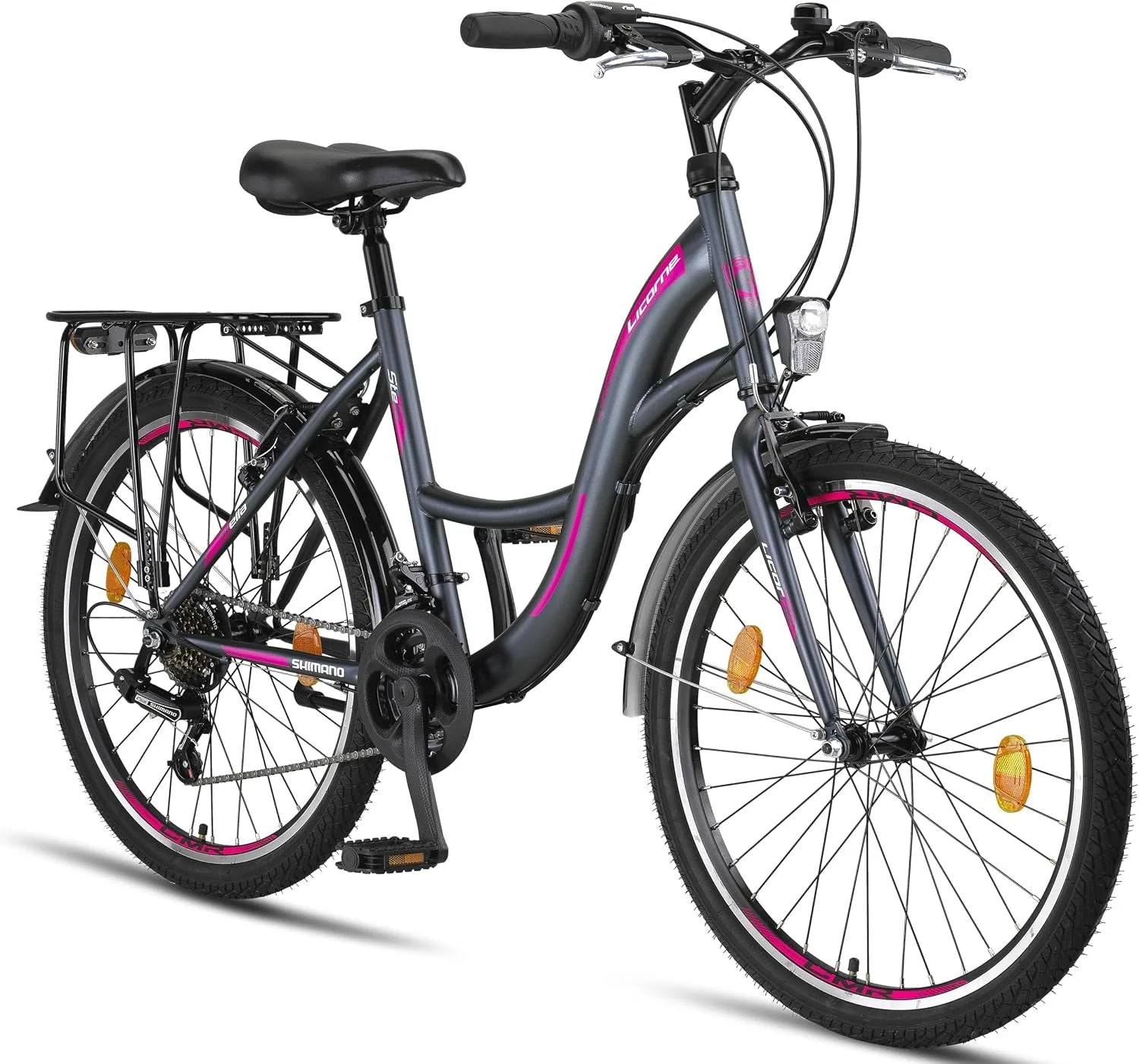 Licorne Bike Stella Premium City Bike fiets in 20, 24, 26, 28 inch, fiets voor meisjes, jongens, dames en heren, 21 versnellingen (6 versnellingen bij 20 inch), Nederlandse fiets, stadsfiets(antraciet/24 inch (6)