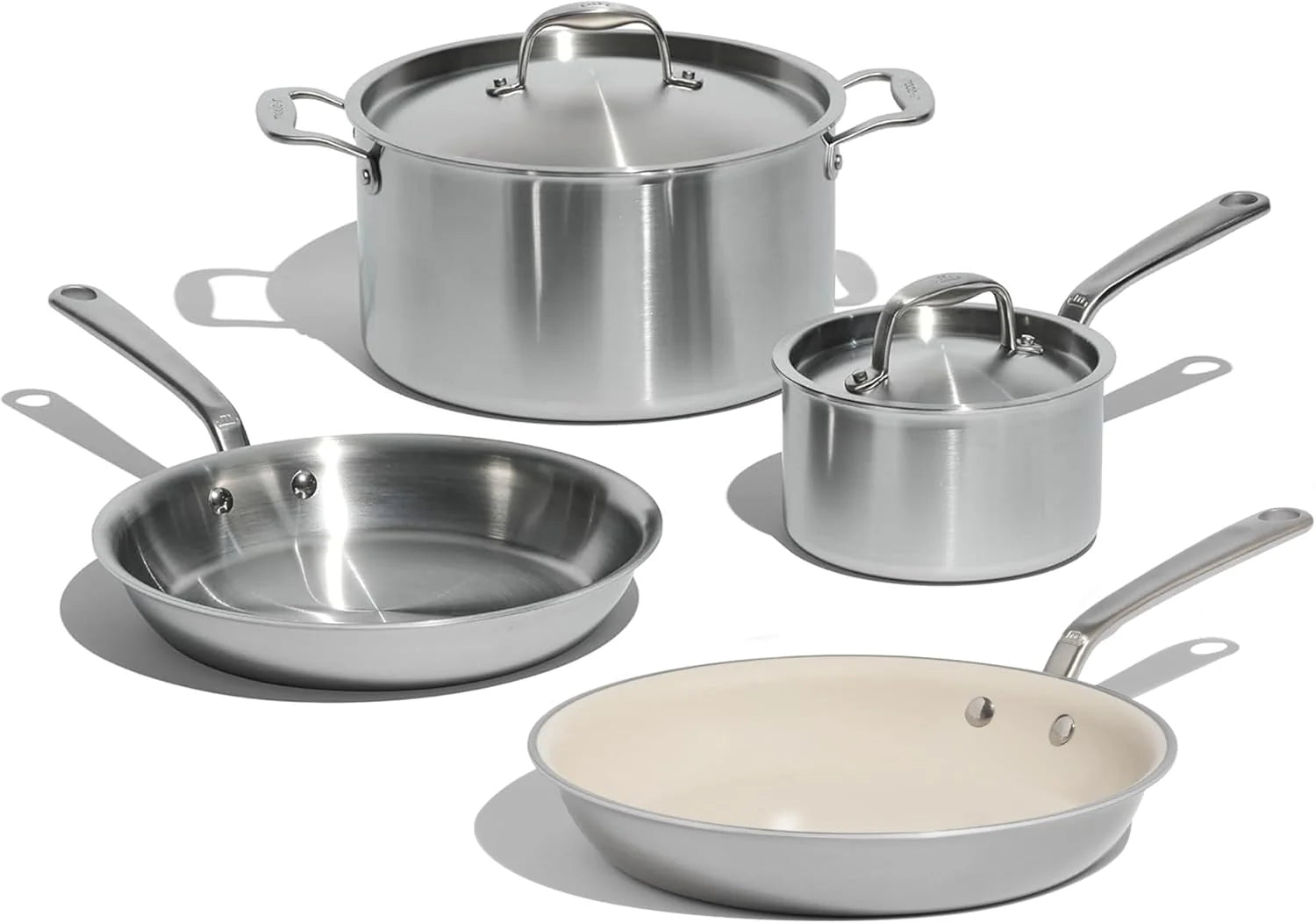 Made In Kookgerei - 10-delige roestvrijstalen pot en pannenset - 5-laags bekleed - inclusief roestvrijstalen koekenpannen, steelpannen, schotel en voorraadpot met deksel - professioneel kookgerei(6-Piece (Stainless Steel))