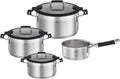 RÖSLE SILENCE PRO 5-delige pannenset, universele pannenset met 3 kookpotten, 1 braadpan en 1 steelpan, roestvrij staal 18/10,glazen deksel,interne schaalverdeling,geschikt voor inductie en vaatwasser(4-delig/Pottenset)