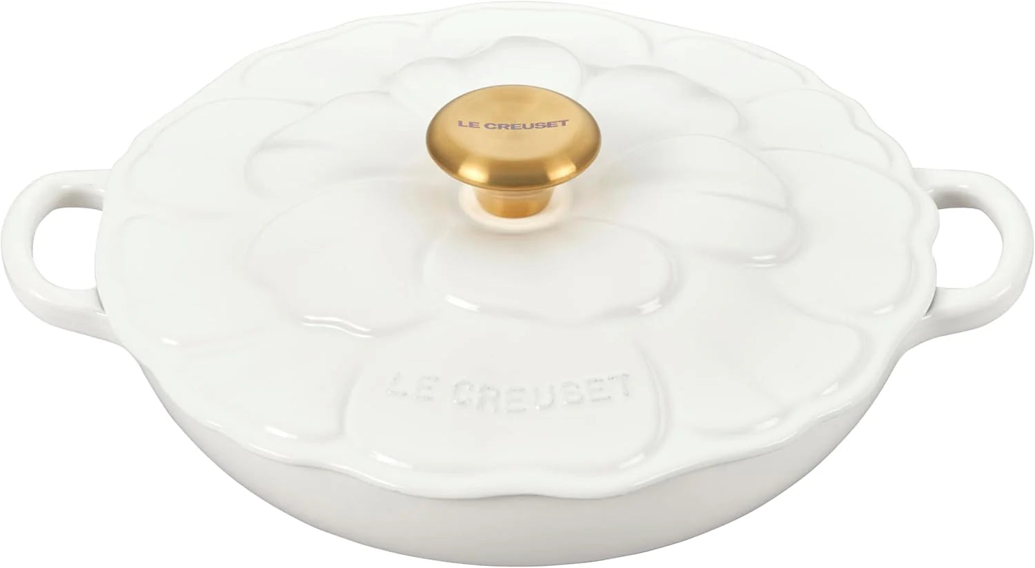 Le Creuset Handtekening geëmailleerd gietijzer bloemblaadje braadpan, 2.25qt., wit w/gouden knop
