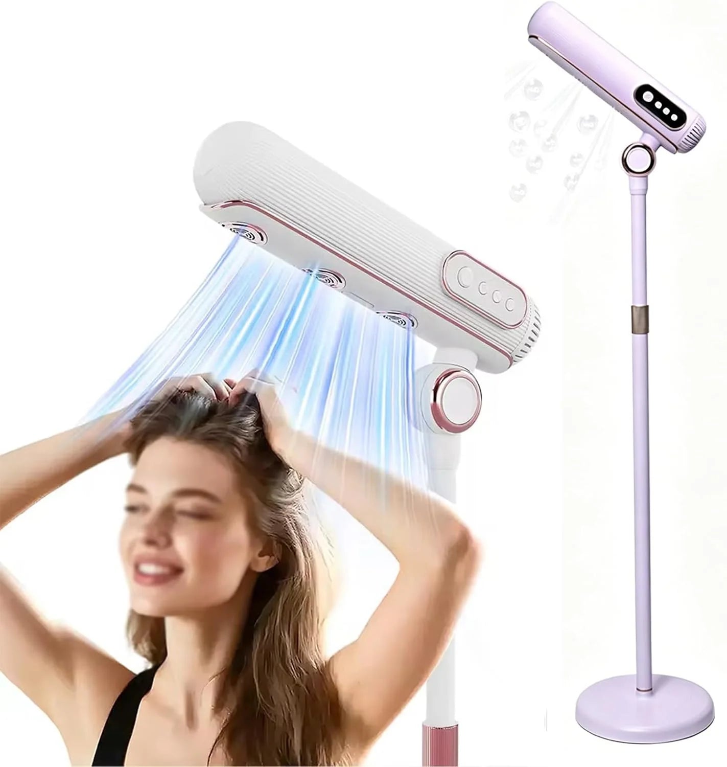 Handsfree Haardroger Voor Luie Mensen,Ionische FöHn Met Hoge Snelheid 110000RPM En Vloerstandaard,In Hoogte Verstelbaar,3 Luchtuitgangen,Afstandsbediening,Geluidsarm,Ideaal Thuis,Op Reis Vrouwen(White(Purple)