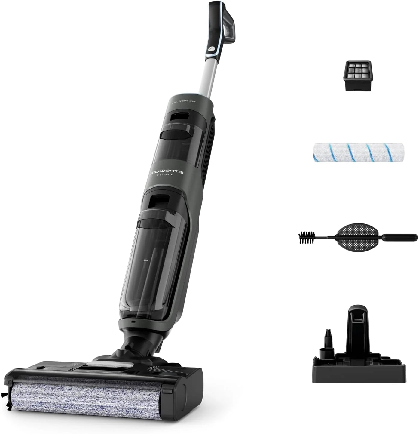 Rowenta X-Clean 4 Draadloze stofzuiger, stofzuigen en wassen, intelligent, looptijd 50 minuten, zelfreiniging GZ5037WO(X-Clean 4/Zwart/Aluminium)