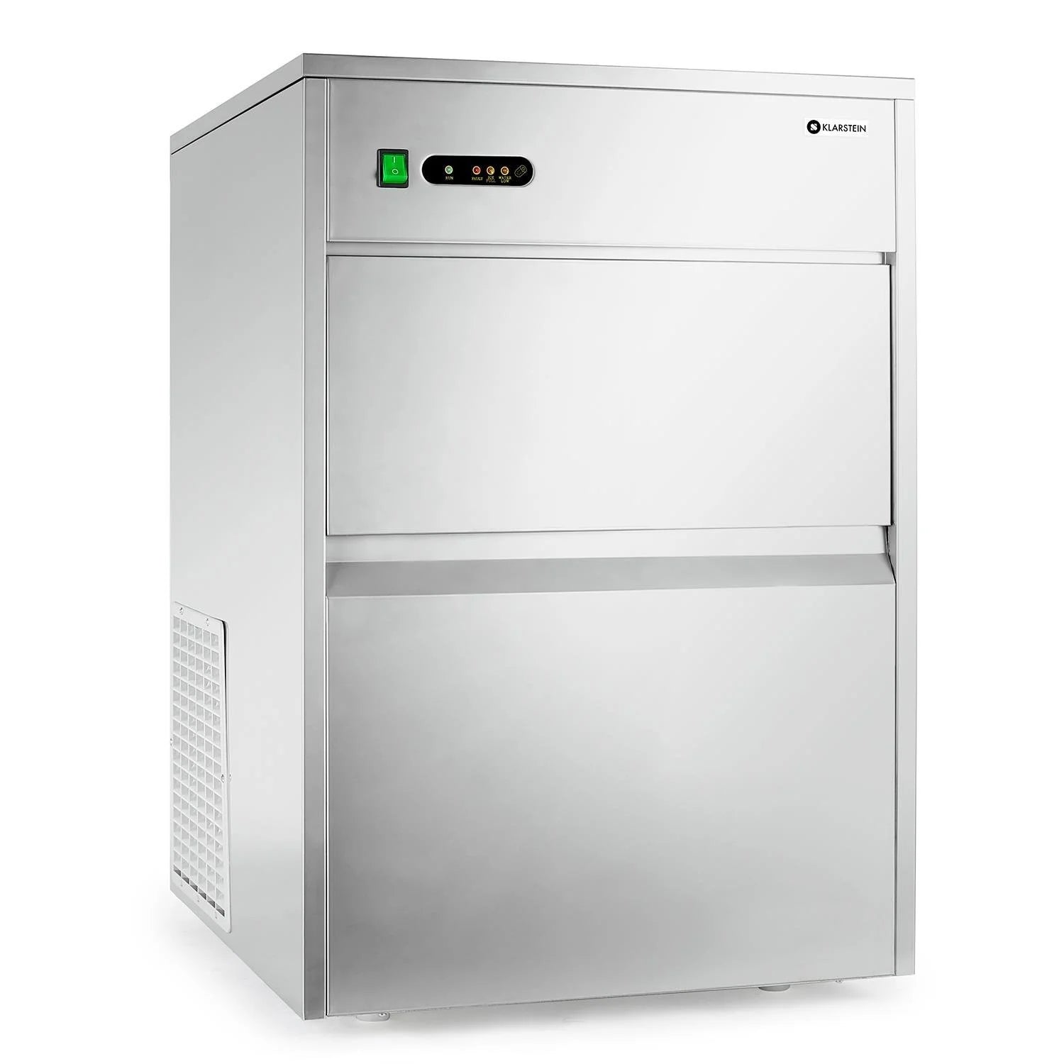 Klarstein Powericer XL professionele ijsblokjesmachine - ijsmaker, ijsmaker, roestvrij staal, 145 watt vermogen, 20 kg productievolume per dag, 3,5 kg opslagcapaciteit, waarschuwingsindicator, zilver(50kg/24 H/zilver)