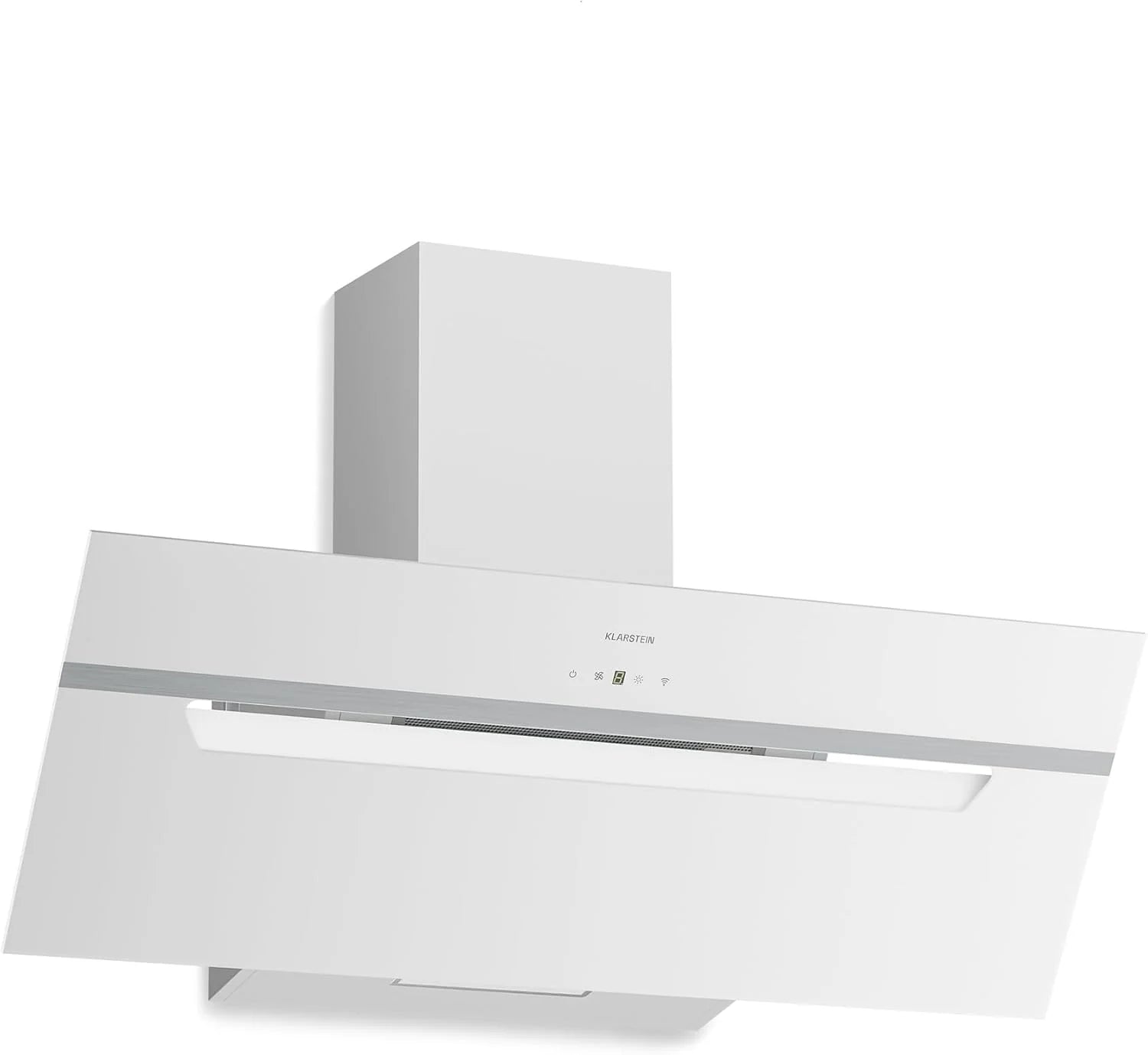 Klarstein BigBite hoofdvrije afzuigkap 90 cm – afzuigkap met touchbediening, 417 m³/h Boost, LED-verlichting, A+++ energie-efficiëntie, circulatie en afvoer, glazen design, stil, afzuigkap, zwart(90 cm/wit)