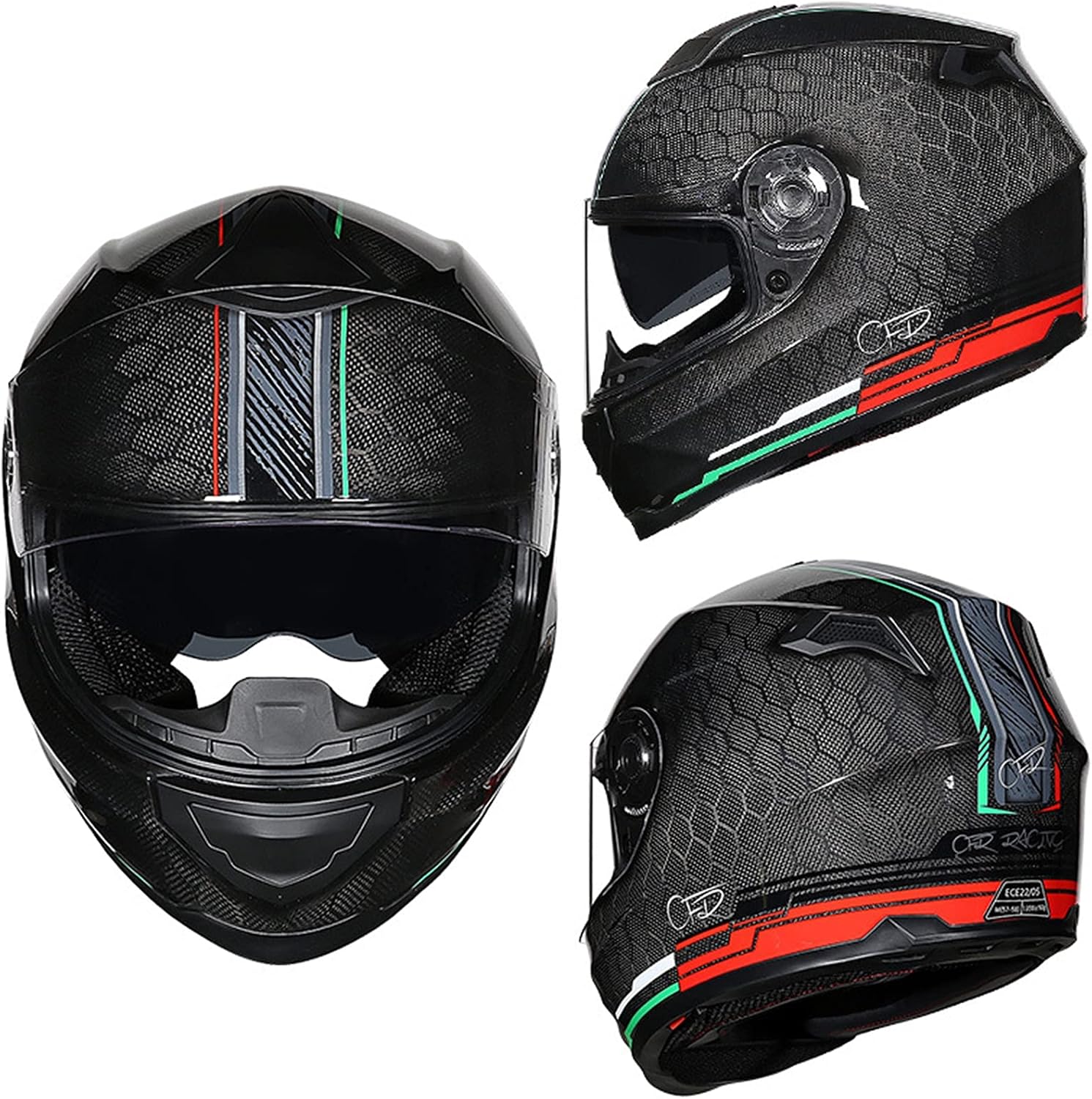 Full Face Flip up Modulaire Motorhelm Snake patroon koolstofvezel shell Dual Visor Motocross Helm Volwassen voor Mannen en Vrouwen ECE Goedgekeurde Motor Bike Racing Crash Helmet,a,XXL 63~64cm(M 54~57cm/A)