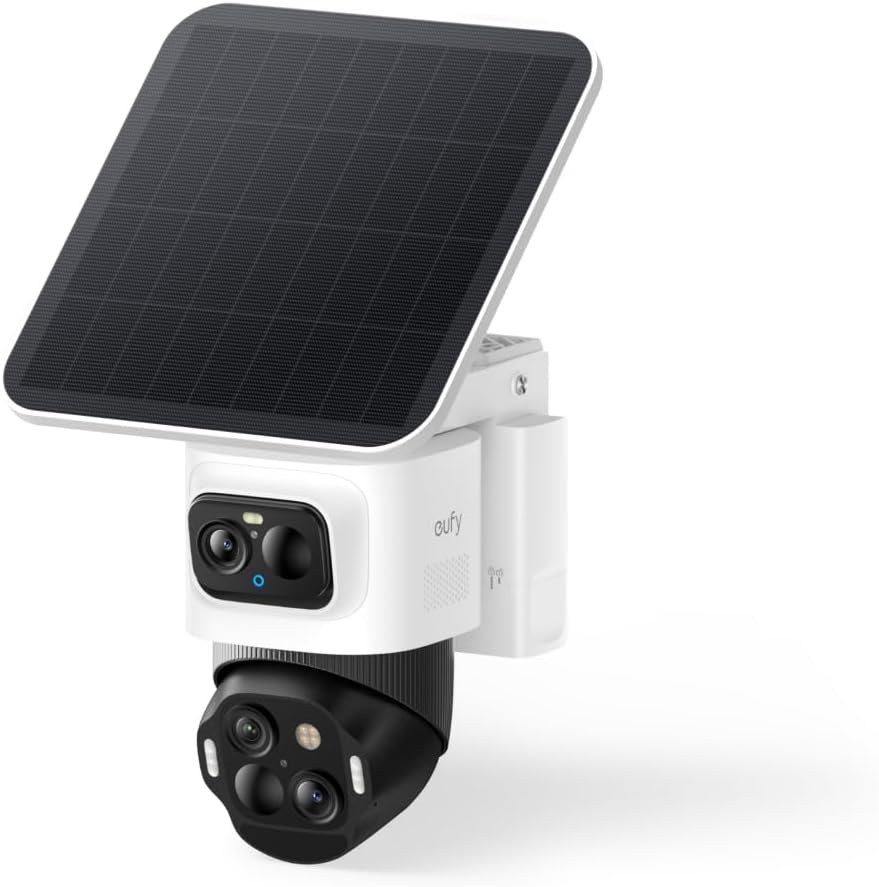 eufy Security eufyCam S4 2-Pack, 4K PTZ beveiligingscamera outdoor, triple lens, 360° pan/tilt, 8× zoom, solar powered, HomeBase S380 compatibel(Solo)