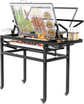 Houtskoolgrill met trolley, afneembare draagbare grill, vierkant, robuust, voor buiten, 360 graden draaibaar grillrooster met wielen, voor camping, tuin, barbecue(Charcoal Grill with Cart)