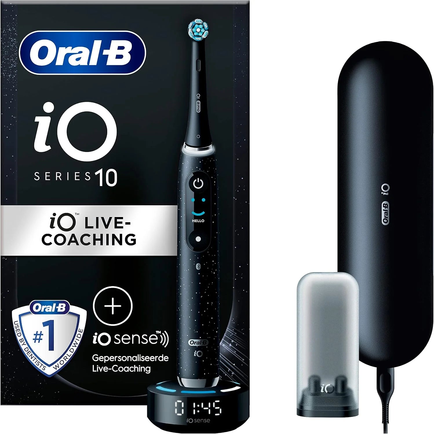 Oral-B iO 10 Zwarte Elektrische Tandenborstel, 1 Opzetborstel, 1 Oplaadreisetui, Ontworpen Door Braun(1 stuk)