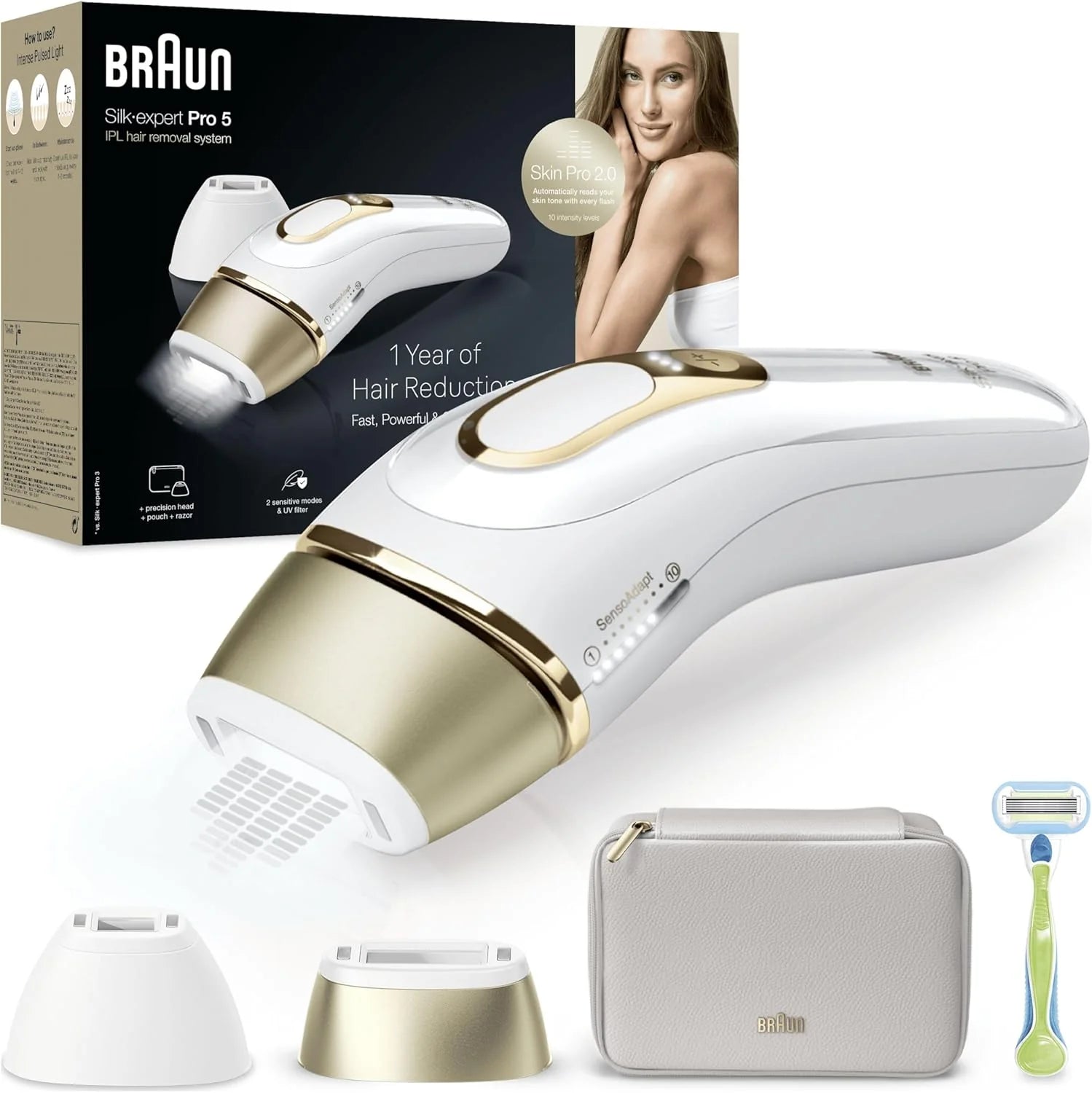 Braun IPL Silk Expert Pro 5 Ontharingsapparaat Voor Vrouwen  Mannen, Nieuwste Generatie IPL Laserontharing, Alternatief Voor Laserontharing, Venus Scheermes, Cadeau Voor Vrouwen, PL5267, Wit/Goud(PL5152, Wit/Goud)