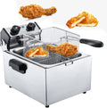 Grote roestvrijstalen frituurpannen, instelbare temperatuur van 50-200 °C, met manddeksels voor friet, kip en garnalen (12 liter)(6L)