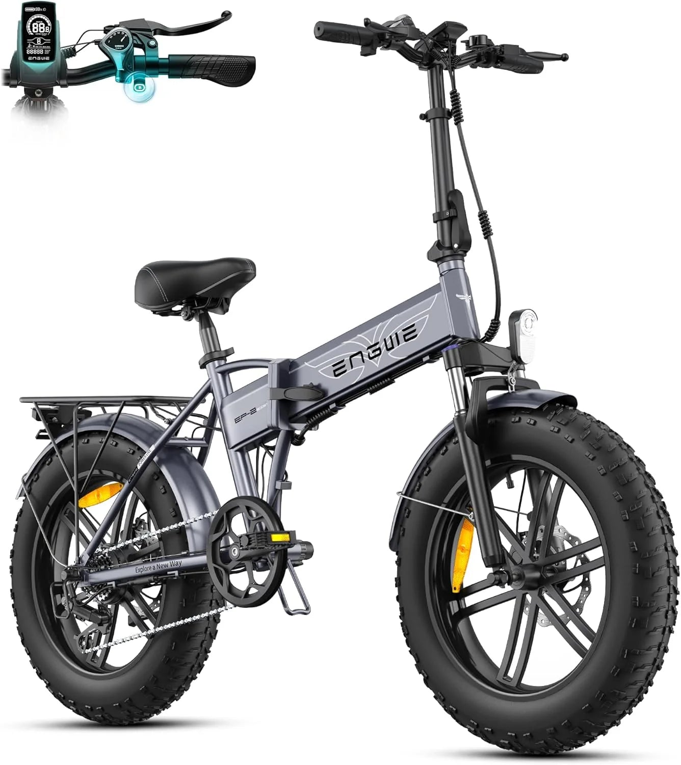 ENGWE Opvouwbare Elektrische Fiets met 48V 13Ah Verwijderbare Accu, Actieradius van 50-120 km E-bike，20“×4.0” Fat Tire 7 Versnellingen ebike voor Elk Terrein(Grijs)