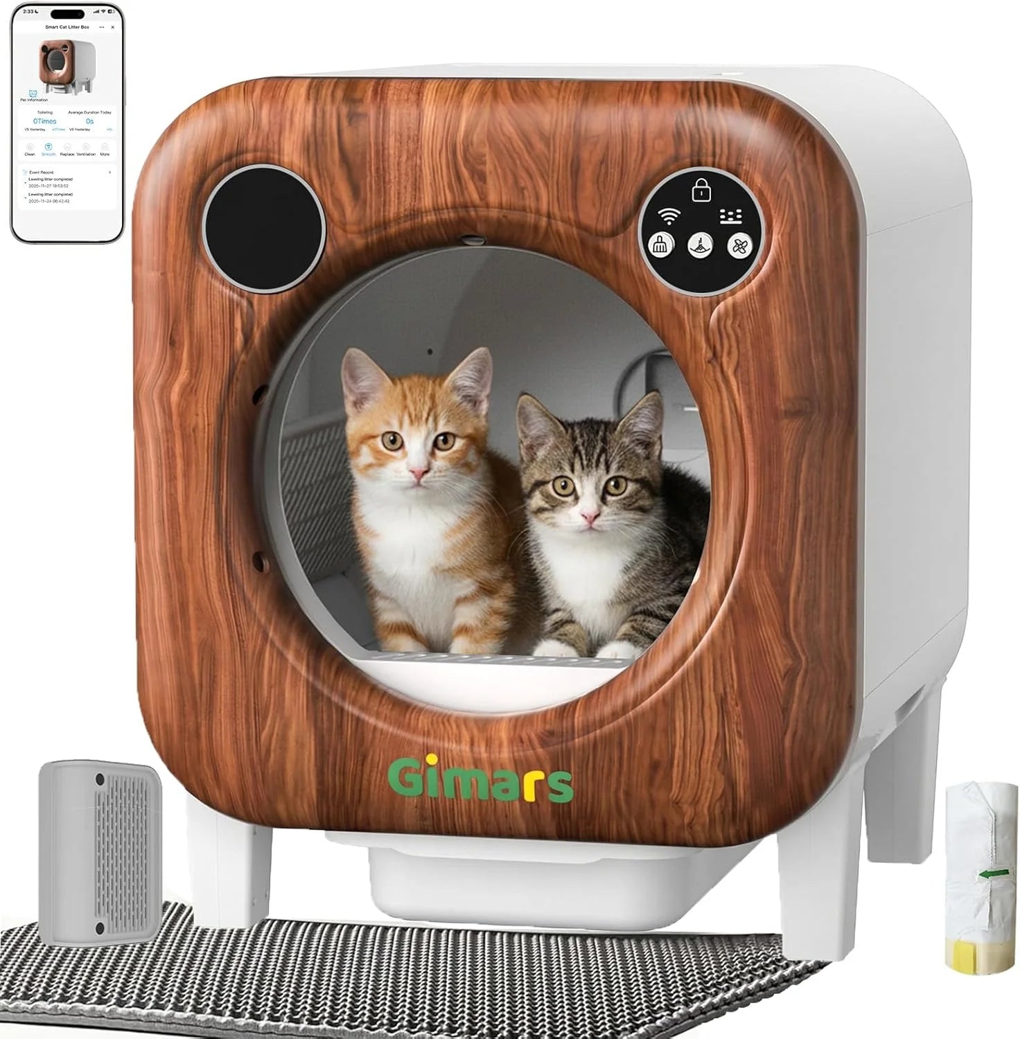 Gimars XXL 90L anti-knijpen zelfreinigende kattenbak met app-bediening, automatische kattenbak met mat, vuilniszakken en trede, drievoudige sensoren en geurbestrijding voor kittens, senioren en huizen(EA)