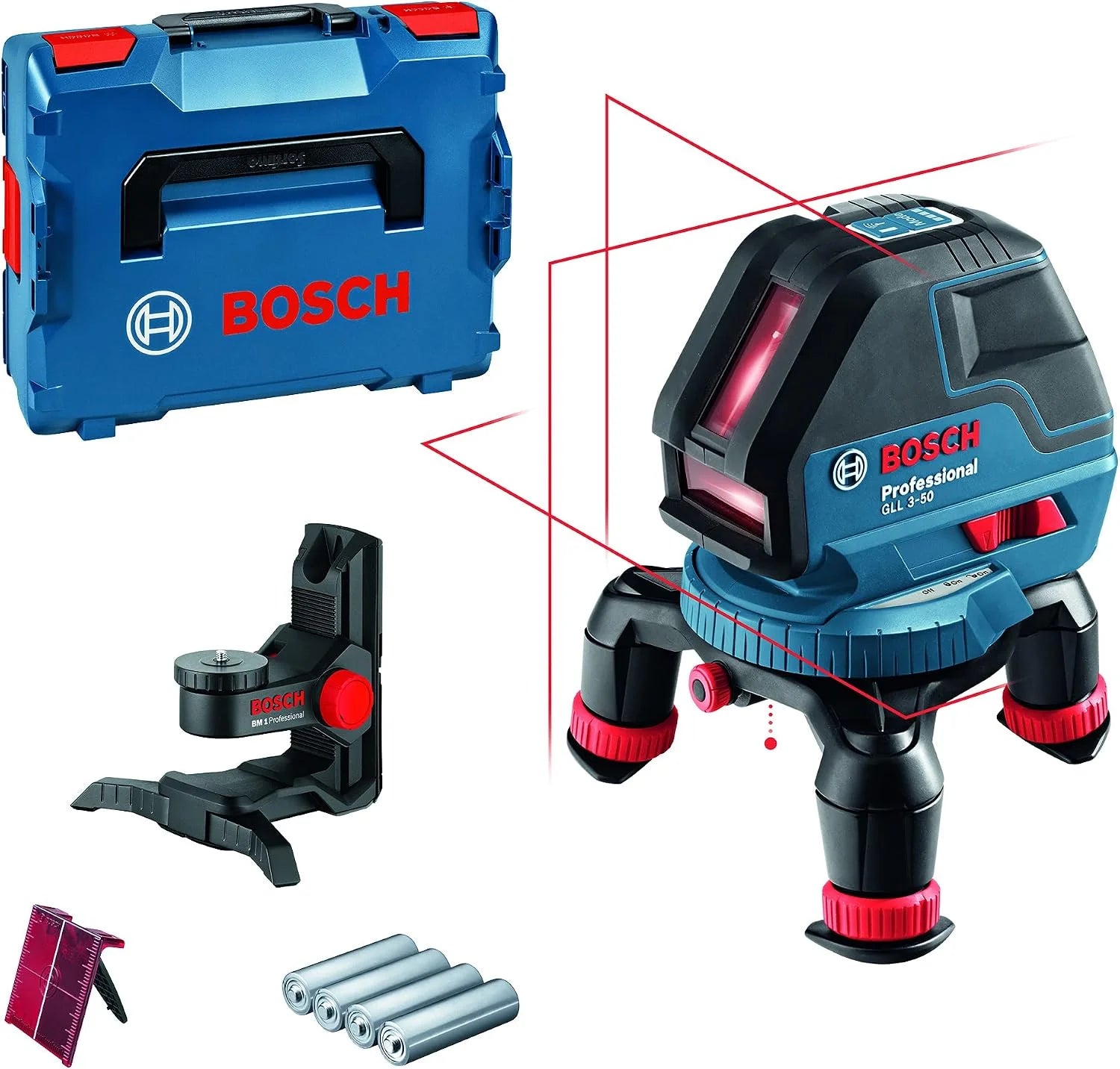Bosch Professional telescoopstang voor laser- en nivelleertoestellen BT 350 (hoogte: 140-350 cm, 3 delen)('+ L-Boxx + BM 1)
