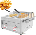 Commerciële LPG frituurpan, 2-Compartiment RVS Gasfrituurpan, 2 x 6L Totale Capaciteit, Aanrecht Frituurpan voor Chips, Kip, Restaurant- en Thuisgebruik